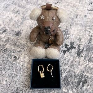 COACH Bear Bag Charm In Signature Canvas and Signature Padlock And Key Earrings